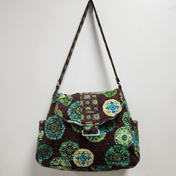 Longaberger Sisters Lexie Quilted Reversible Tote & Makeup Bag Adorn Brown Green - Picture 2 of 16